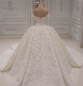 Luxury A-line Off-the-shoulder White Wedding Dresses V-neck Tulle Lace Bridal Gowns With Flowers